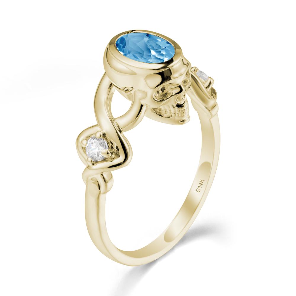 Gothic Skull Swiss Blue Topaz Ring - LUO Jewelry #metal_14k yellow gold