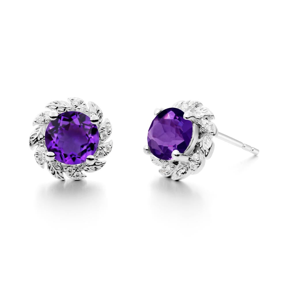 Round Amethyst Flower Earrings - LUO Jewelry #metal_14k white gold