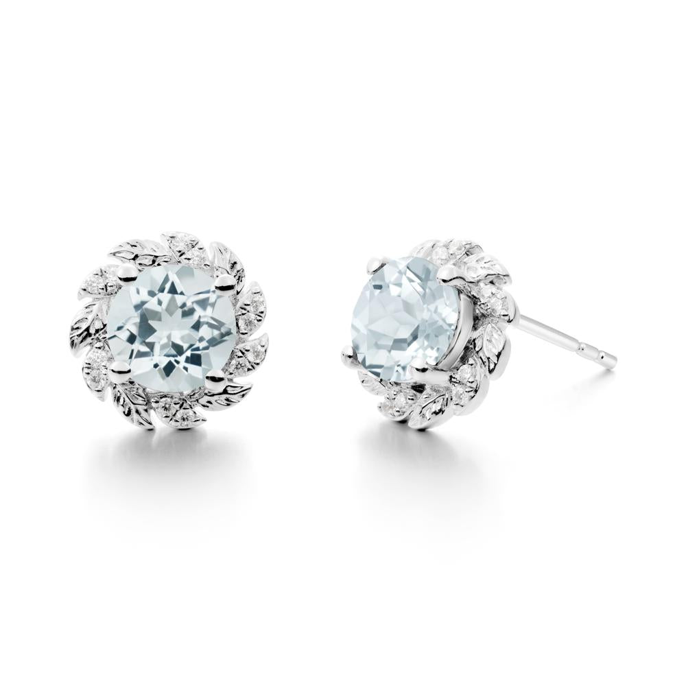 Round Aquamarine Flower Earrings - LUO Jewelry #metal_14k white gold