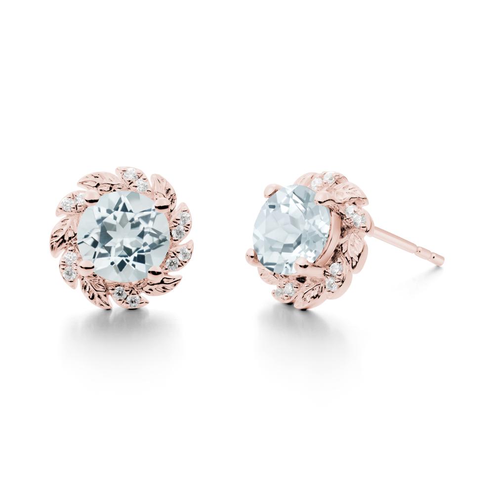 Round Aquamarine Flower Earrings - LUO Jewelry #metal_18k rose gold