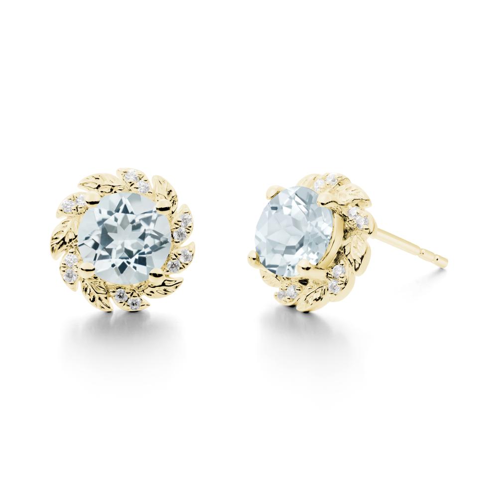 Round Aquamarine Flower Earrings - LUO Jewelry #metal_18k yellow gold