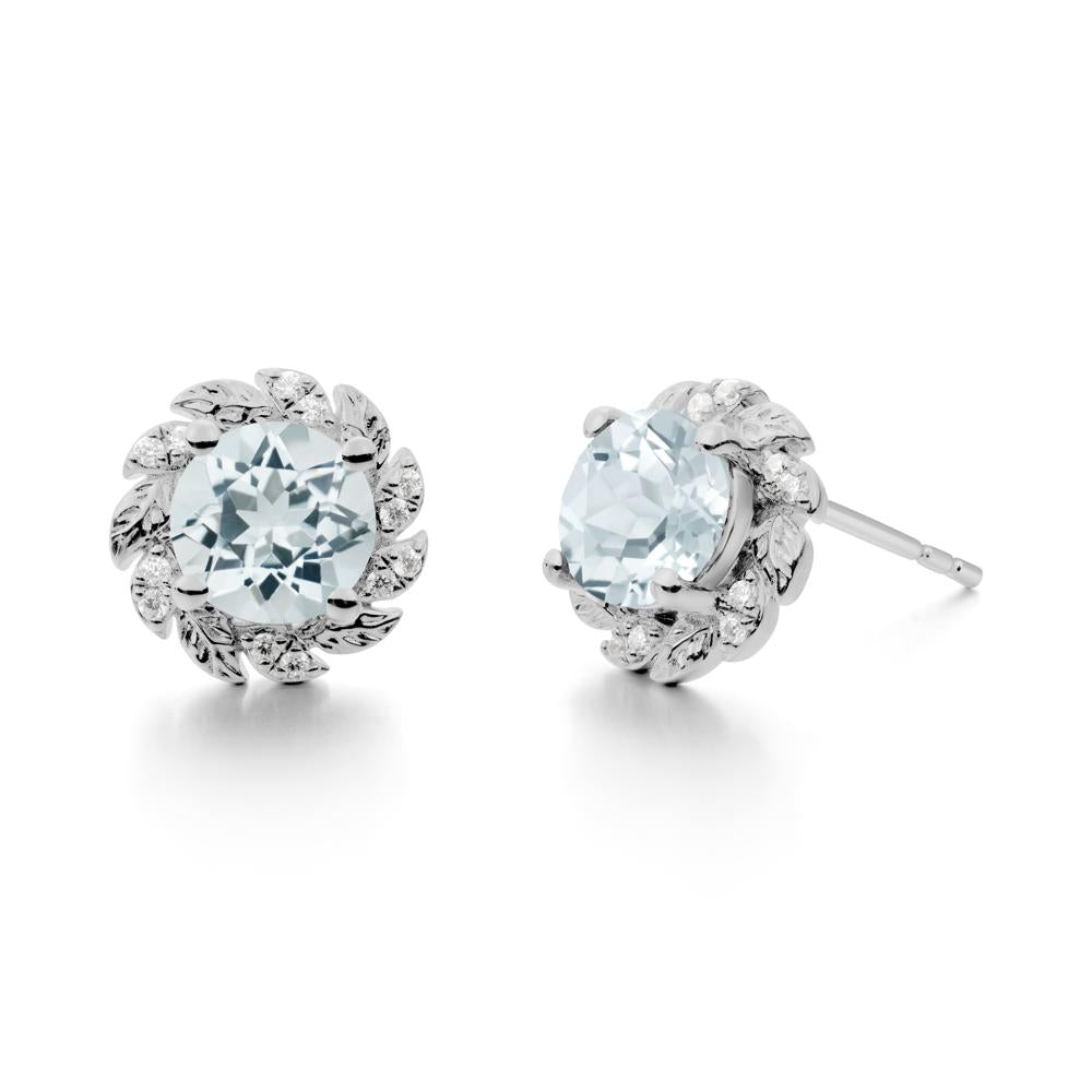 Round Aquamarine Flower Earrings - LUO Jewelry #metal_platinum