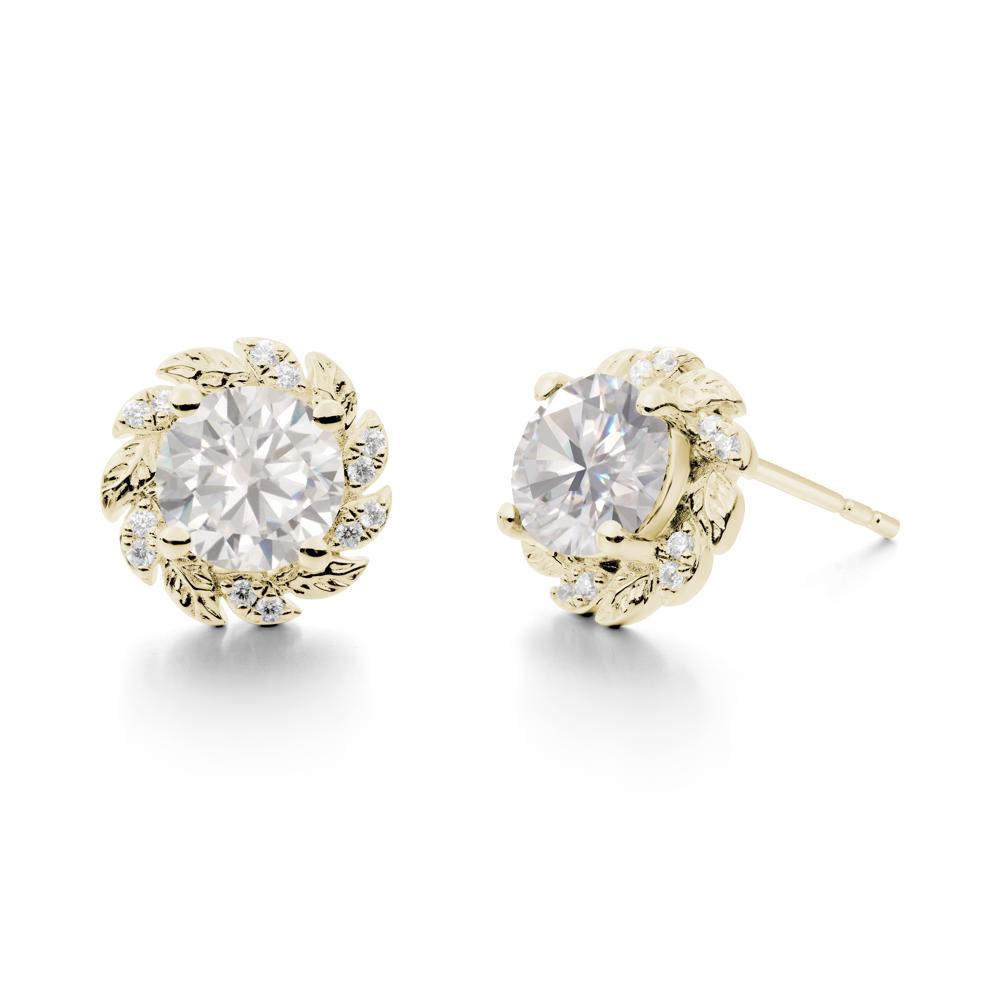 Round Cubic Zirconia Flower Earrings - LUO Jewelry #metal_14k yellow gold