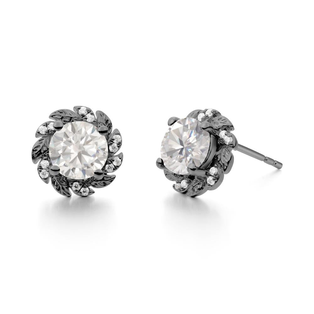 Round Cubic Zirconia Flower Earrings - LUO Jewelry #metal_black finish sterling silver