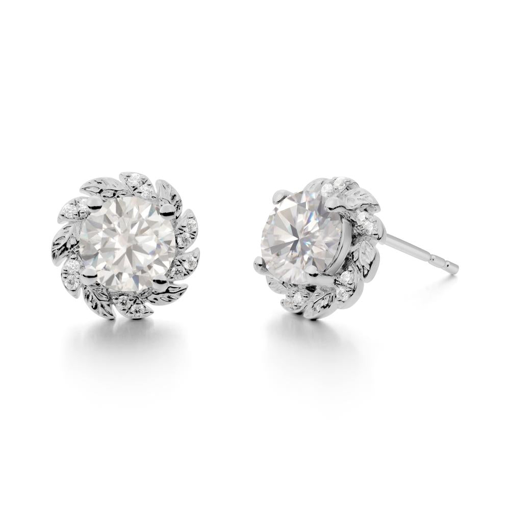 Round Cubic Zirconia Flower Earrings - LUO Jewelry #metal_platinum