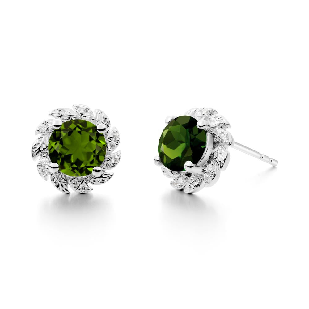 Round Diopside Flower Earrings - LUO Jewelry #metal_14k white gold