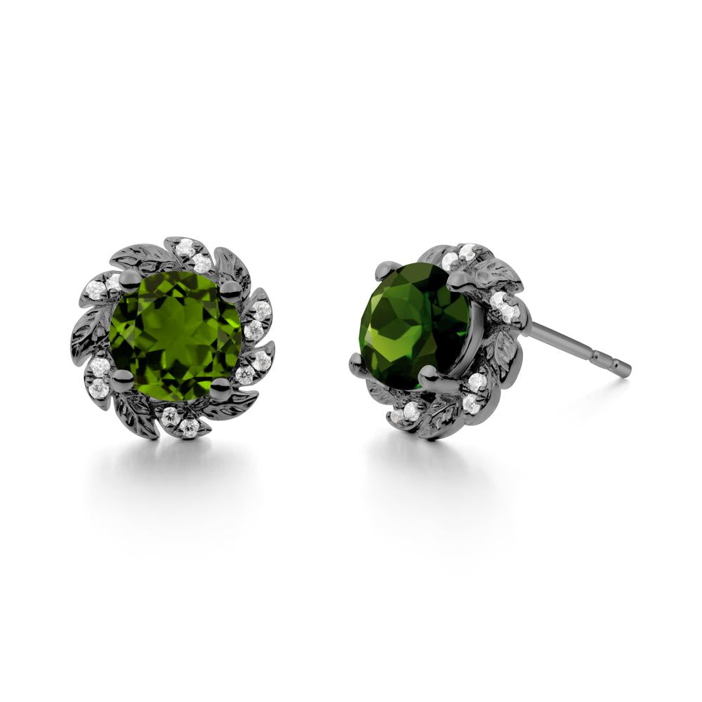 Round Diopside Flower Earrings - LUO Jewelry #metal_black finish sterling silver
