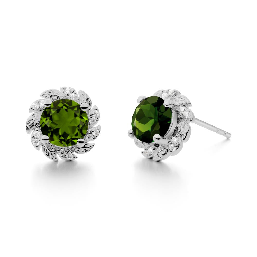 Round Diopside Flower Earrings - LUO Jewelry #metal_platinum