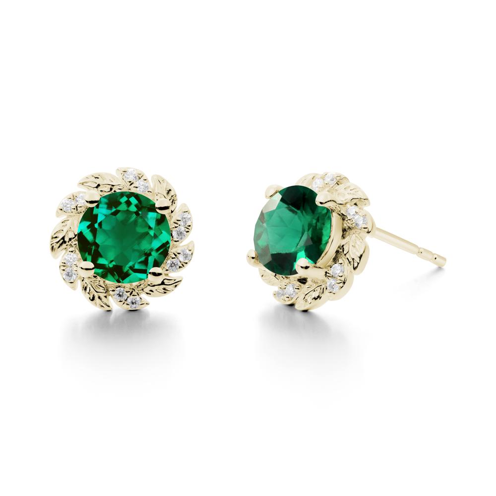 Round Emerald Flower Earrings - LUO Jewelry #metal_14k yellow gold