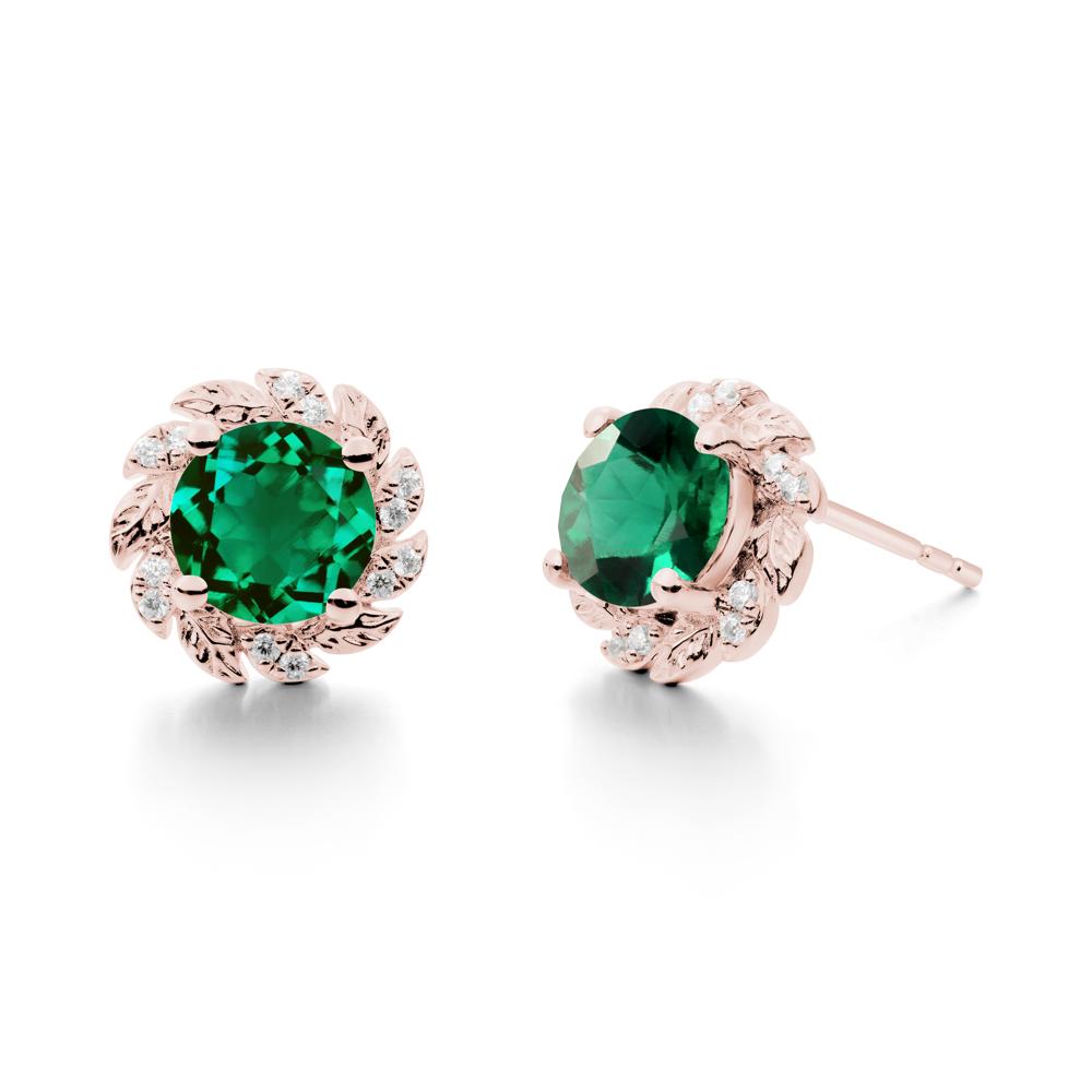 Round Emerald Flower Earrings - LUO Jewelry #metal_18k rose gold