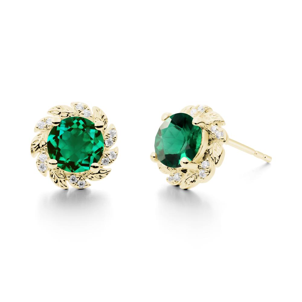 Round Emerald Flower Earrings - LUO Jewelry #metal_18k yellow gold