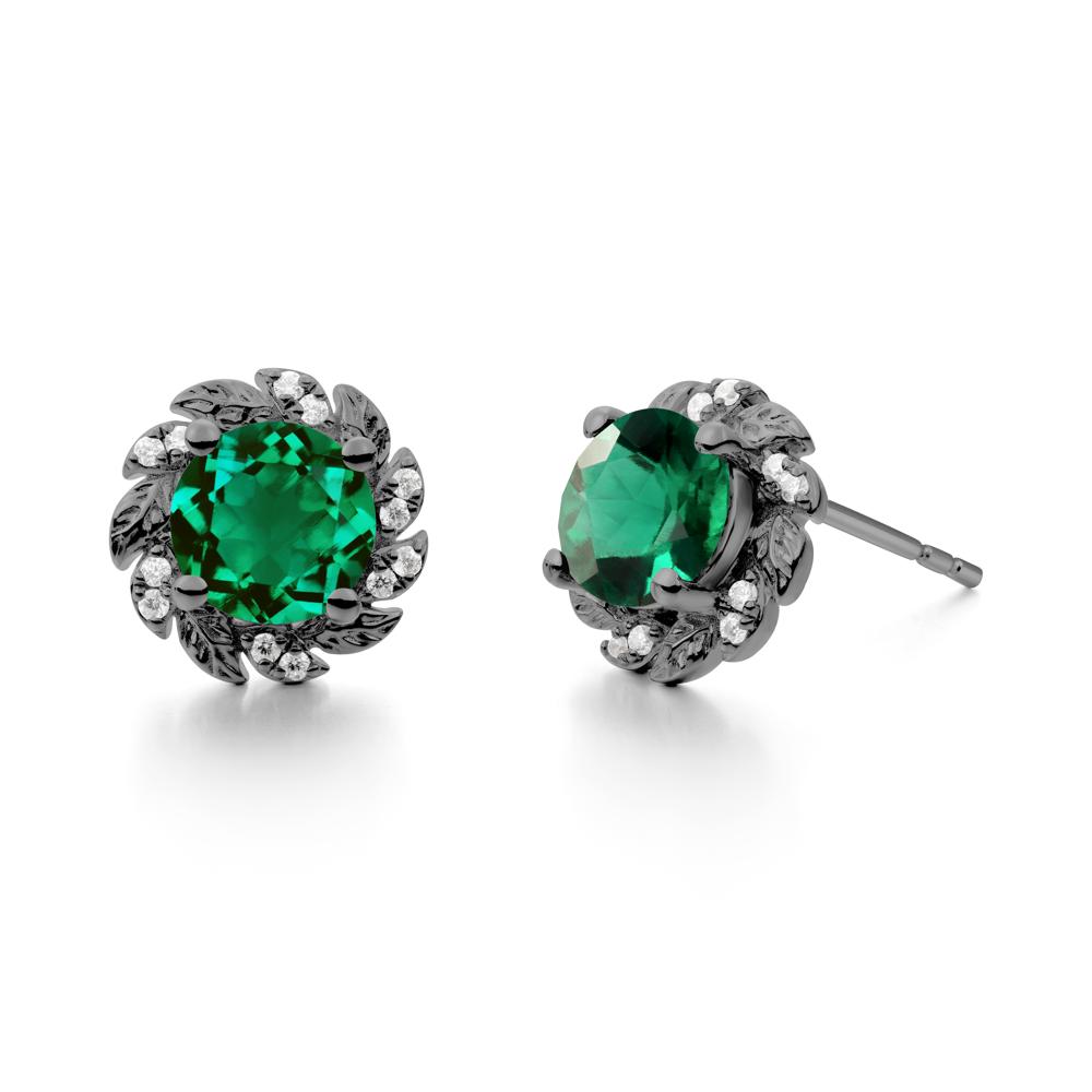Round Emerald Flower Earrings - LUO Jewelry #metal_black finish sterling silver