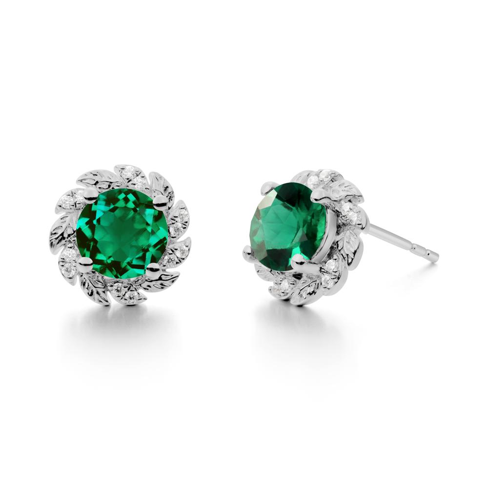 Round Emerald Flower Earrings - LUO Jewelry #metal_platinum