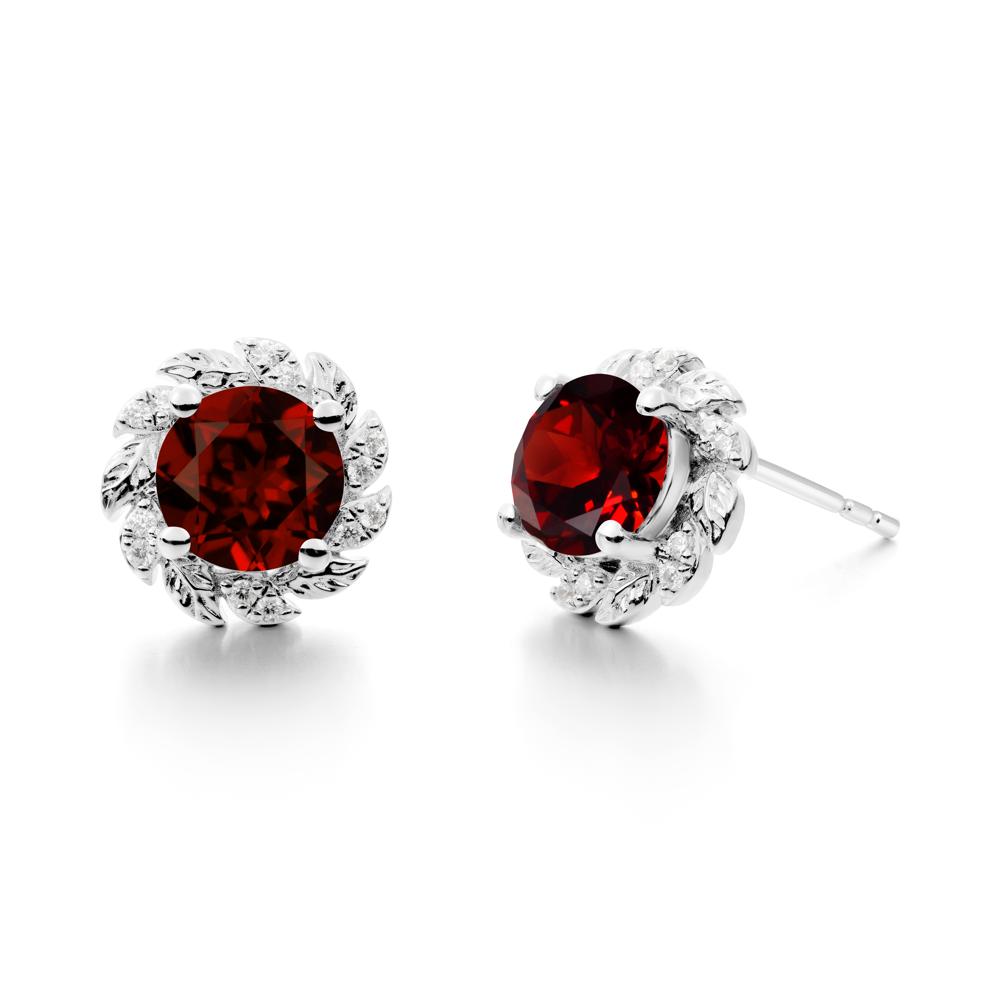 Round Garnet Flower Earrings - LUO Jewelry #metal_18k white gold