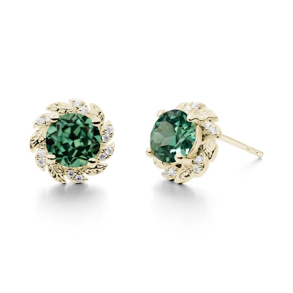 Round Green Sapphire Flower Earrings - LUO Jewelry #metal_14k yellow gold