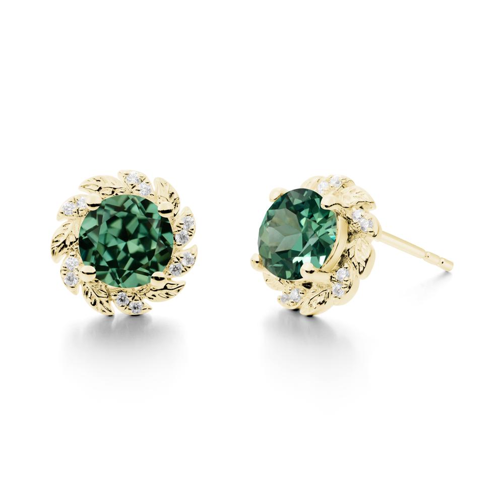 Round Green Sapphire Flower Earrings - LUO Jewelry #metal_18k yellow gold