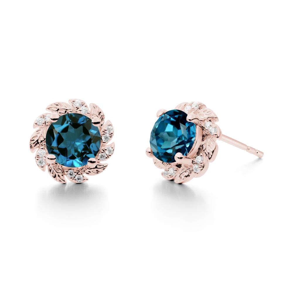 Round London Blue Topaz Flower Earrings - LUO Jewelry #metal_18k rose gold