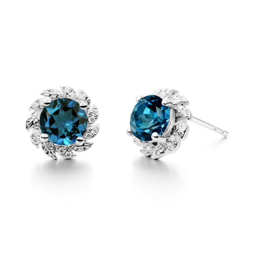 Round London Blue Topaz Flower Earrings - LUO Jewelry #metal_18k white gold