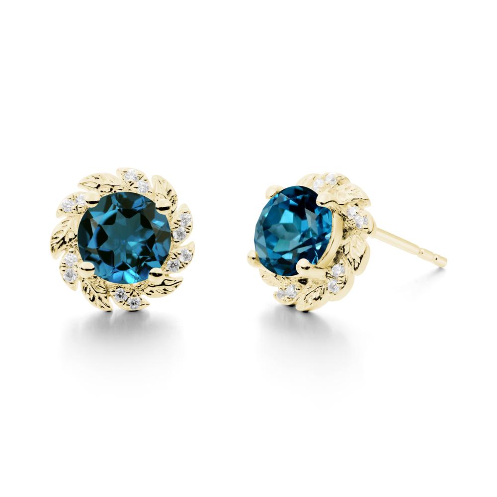 Round London Blue Topaz Flower Earrings - LUO Jewelry #metal_18k yellow gold