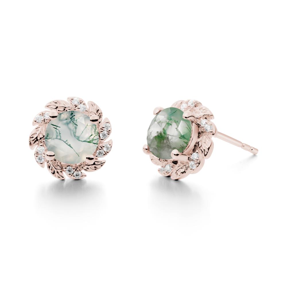 Leaf Halo Moss Agate Pendant Earrings - LUO Jewelry #metal_14k rose gold