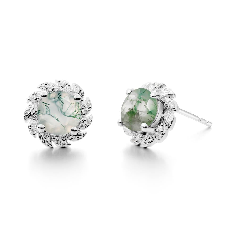 Leaf Halo Moss Agate Pendant Earrings - LUO Jewelry #metal_18k white gold