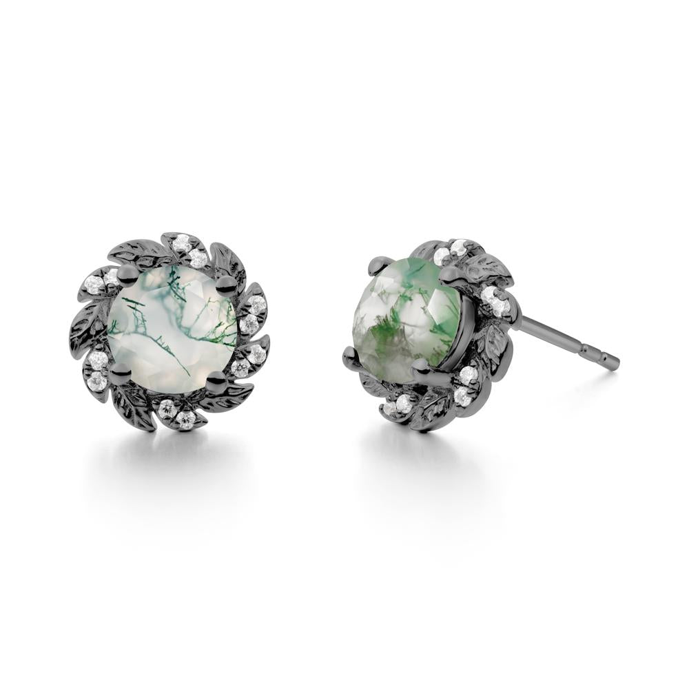 Leaf Halo Moss Agate Pendant Earrings - LUO Jewelry #metal_black finish sterling silver