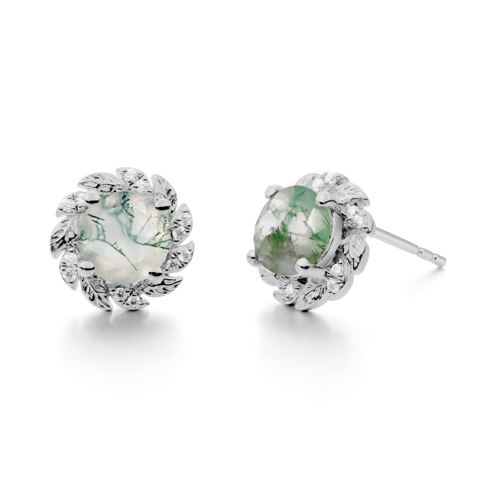 Leaf Halo Moss Agate Pendant Earrings - LUO Jewelry #metal_platinum