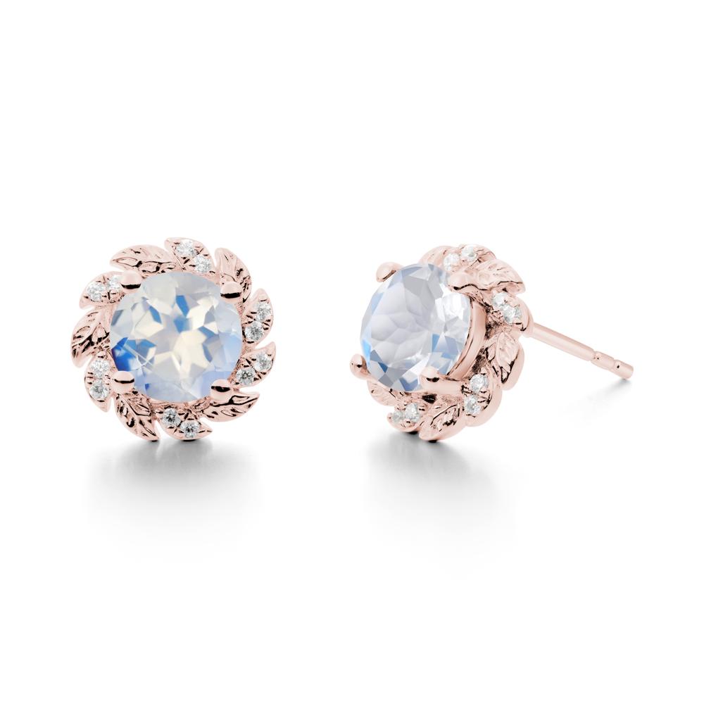 Round Moonstone Leaf Halo Stud Earrings - LUO Jewelry #metal_18k rose gold