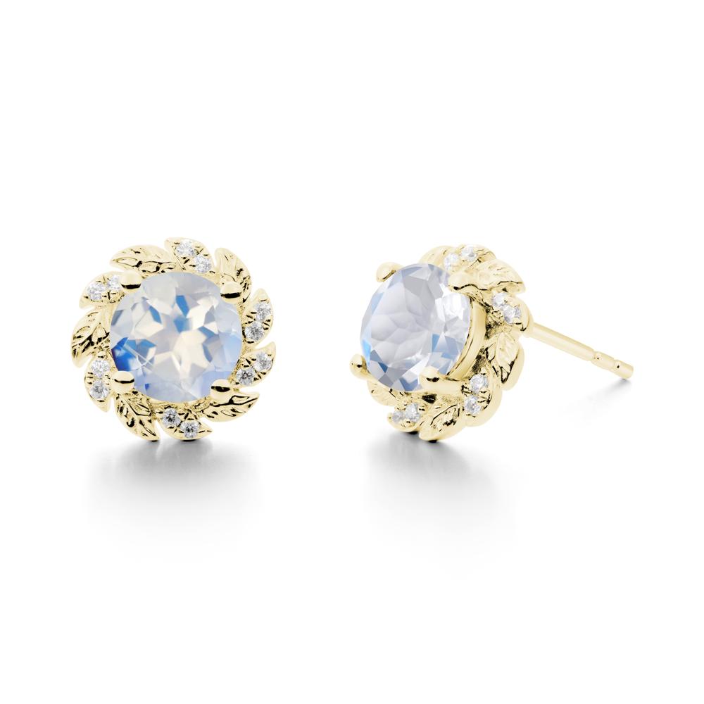 Round Moonstone Leaf Halo Stud Earrings - LUO Jewelry #metal_18k yellow gold