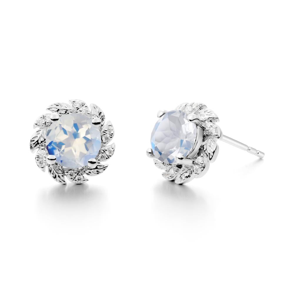 Round Moonstone Leaf Halo Stud Earrings - LUO Jewelry #metal_sterling silver