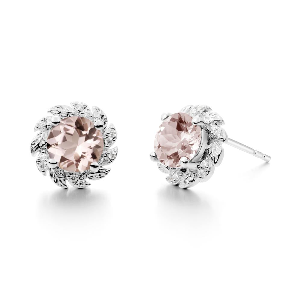 Leaf Halo Morganite Pendant Earrings - LUO Jewelry #metal_18k white gold