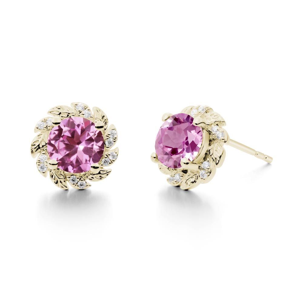 Leaf Halo Pink Sapphire Pendant Earrings - LUO Jewelry #metal_14k yellow gold