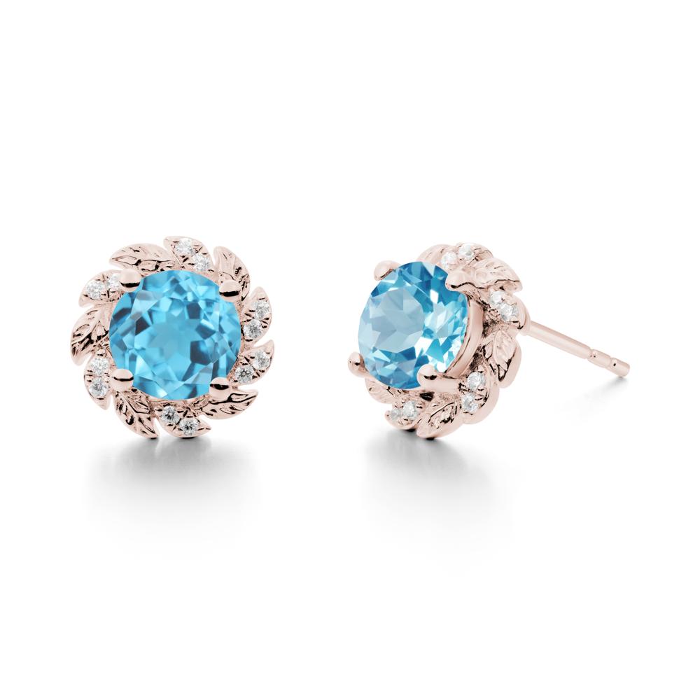 Leaf Halo Swiss Blue Topaz Pendant Earrings - LUO Jewelry #metal_14k rose gold