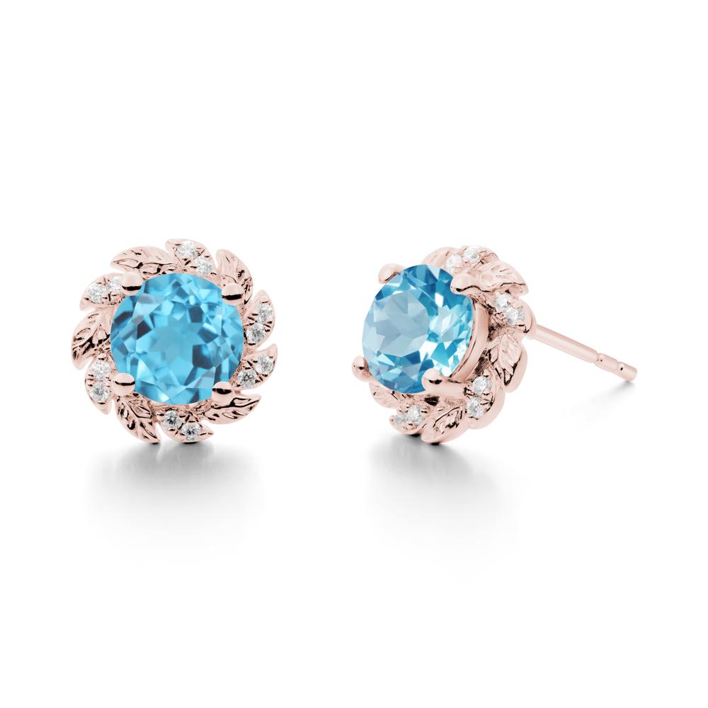 Leaf Halo Swiss Blue Topaz Pendant Earrings - LUO Jewelry #metal_18k rose gold