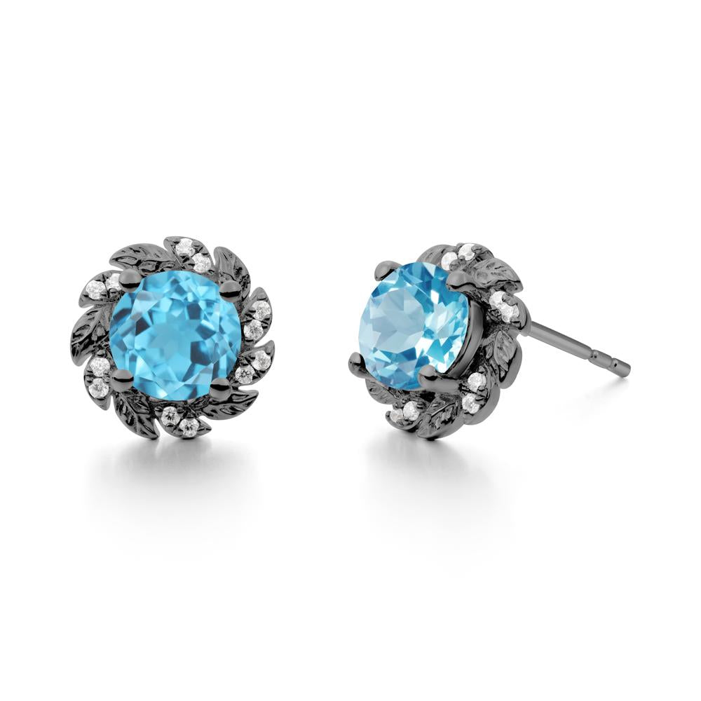 Leaf Halo Swiss Blue Topaz Pendant Earrings - LUO Jewelry #metal_black finish sterling silver