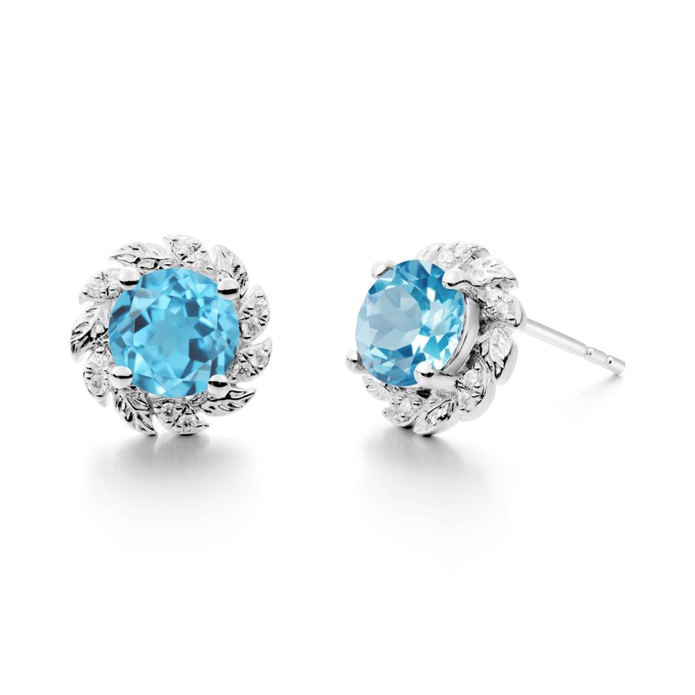 Leaf Halo Swiss Blue Topaz Pendant Earrings - LUO Jewelry #metal_sterling silver