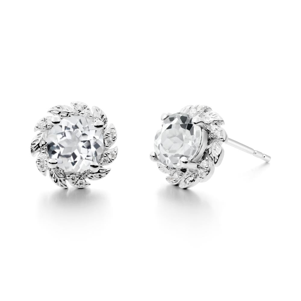 Leaf Halo White Topaz Pendant Earrings - LUO Jewelry #metal_18k white gold