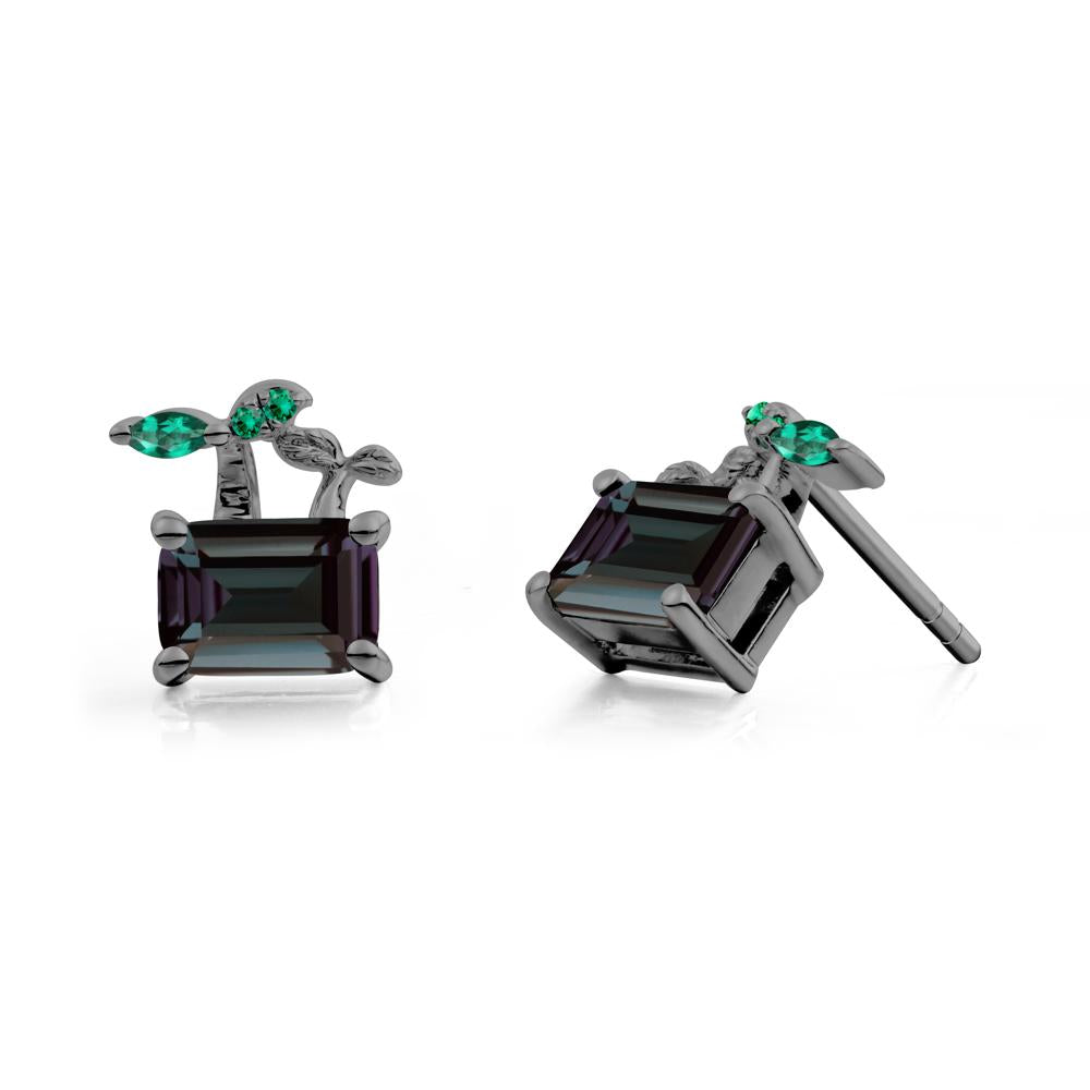 Emerald Cut Alexandrite and Emerald Sprout Earrings - LUO Jewelry #metal_black finish sterling silver