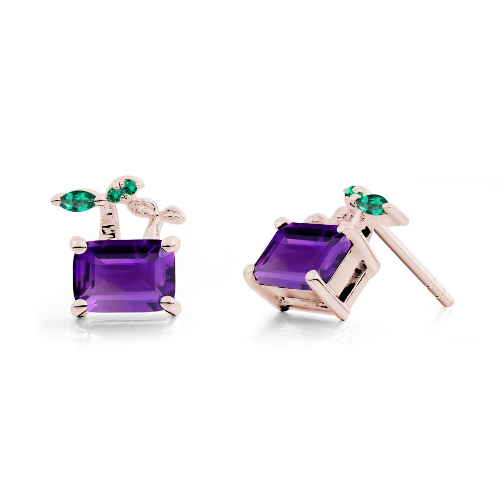 Nature Inspired Amethyst and Emerald Stud Earrings - LUO Jewelry #metal_14k rose gold