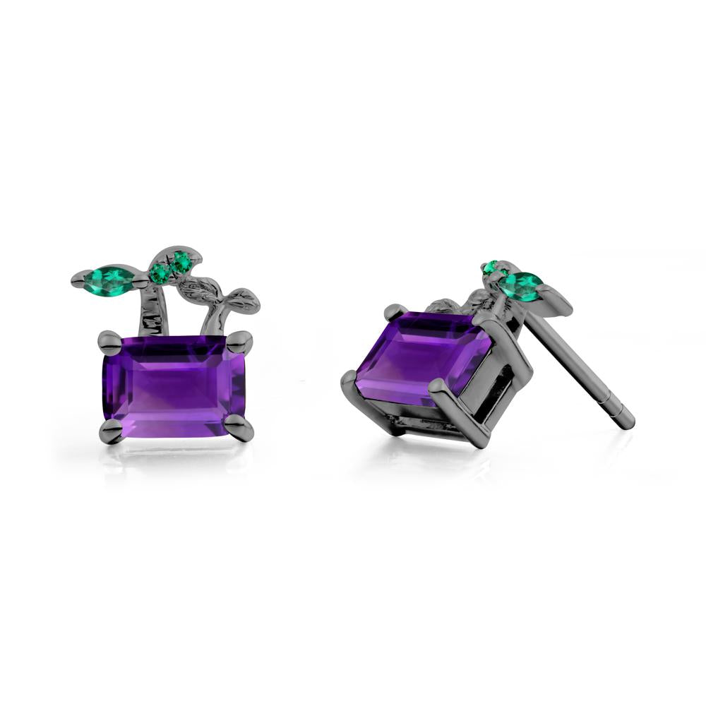 Nature Inspired Amethyst and Emerald Stud Earrings - LUO Jewelry #metal_black finish sterling silver