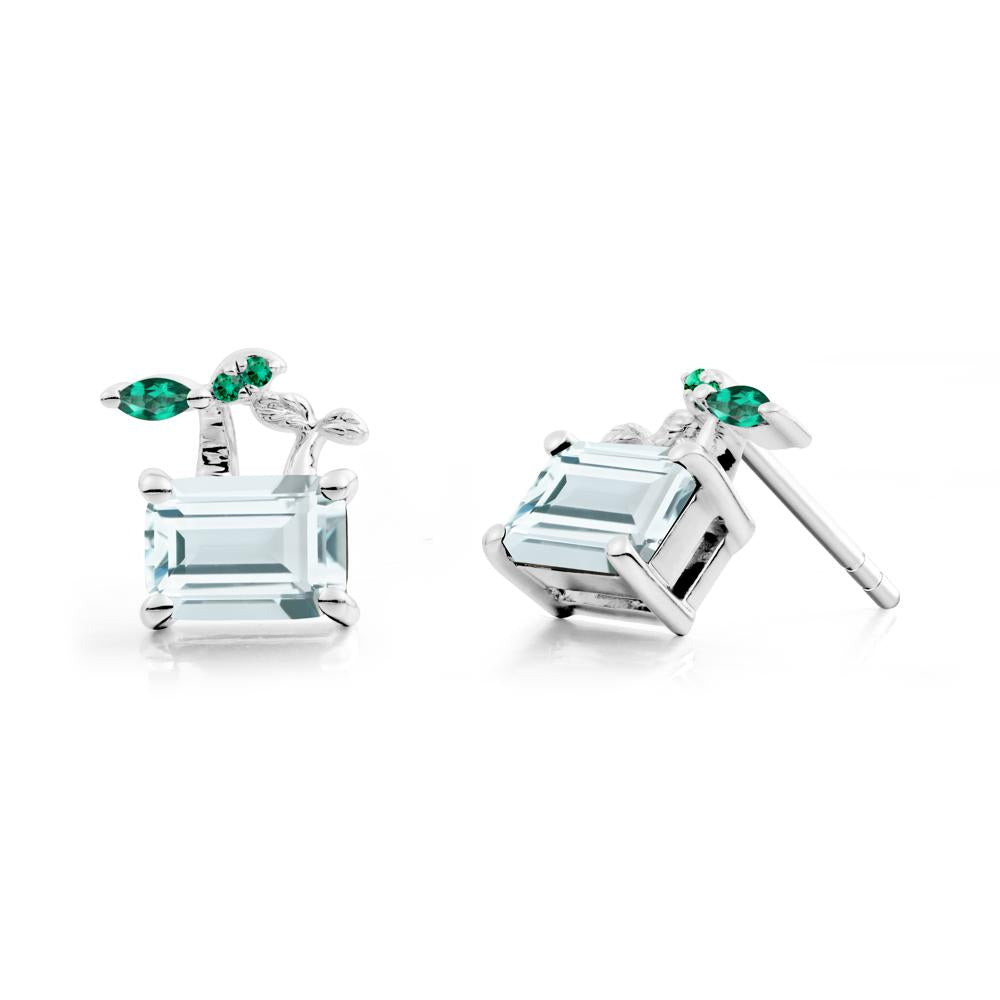 Nature Inspired Aquamarine and Emerald Stud Earrings - LUO Jewelry #metal_14k white gold