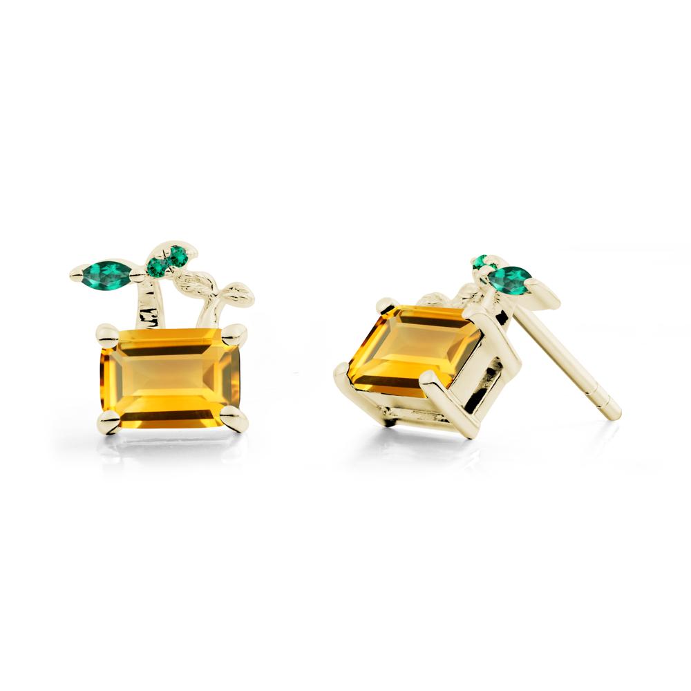 Emerald Cut Citrine and Emerald Sprout Earrings - LUO Jewelry #metal_14k yellow gold