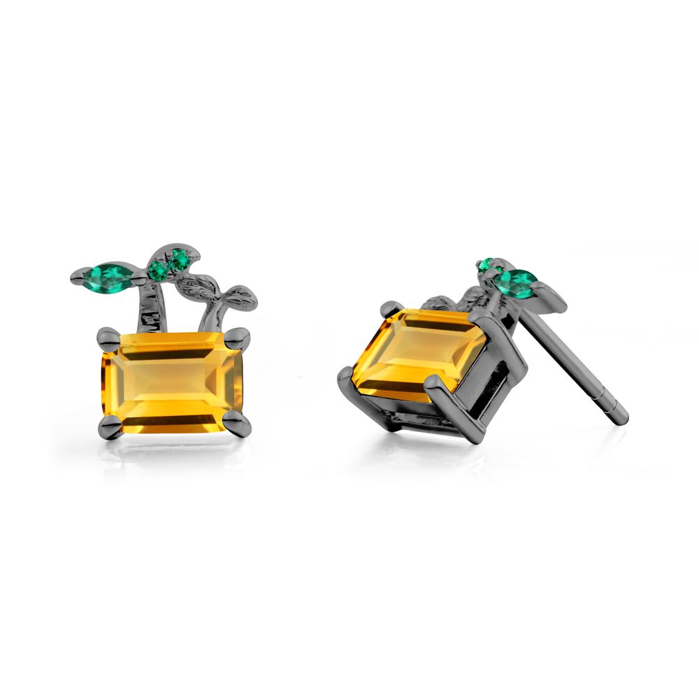 Emerald Cut Citrine and Emerald Sprout Earrings - LUO Jewelry #metal_black finish sterling silver