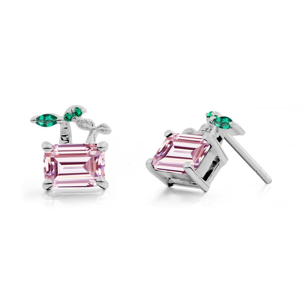 Nature Inspired Cubic Zirconia and Emerald Stud Earrings - LUO Jewelry #metal_platinum