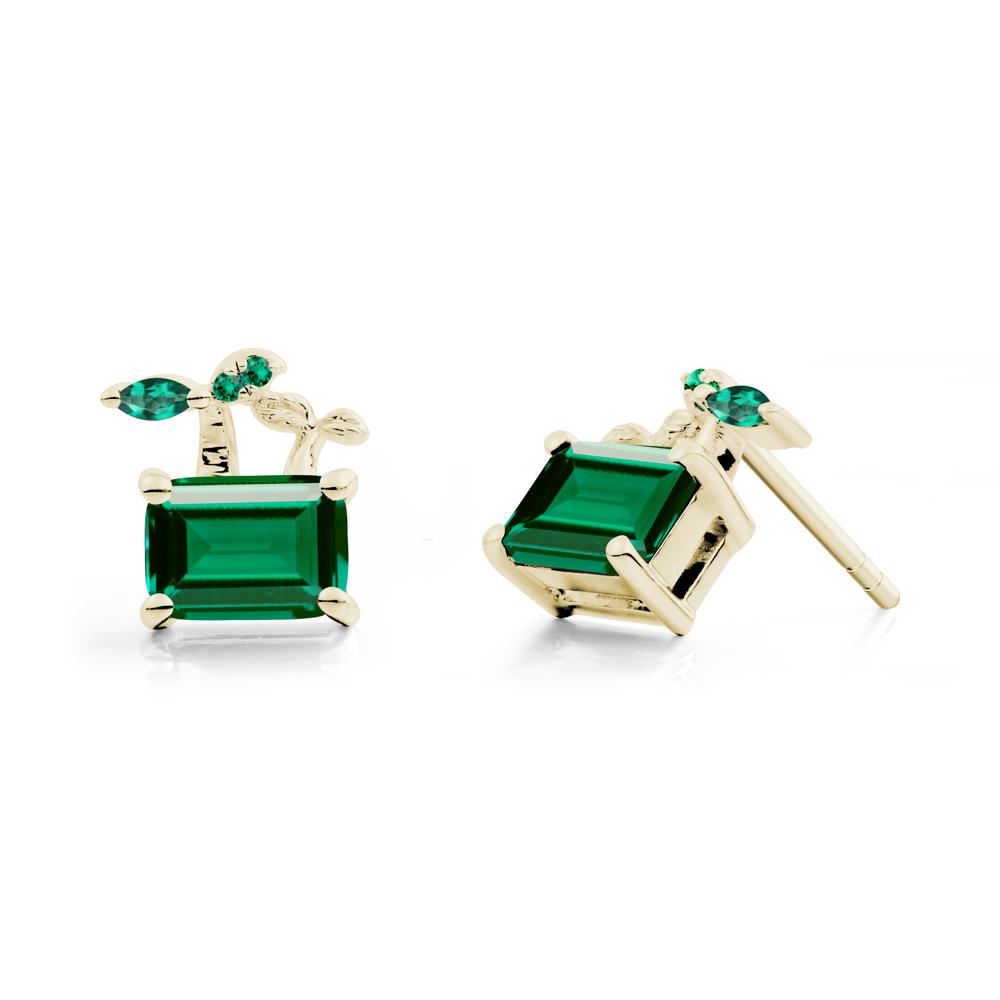 Emerald Cut Emerald Sprout Earrings - LUO Jewelry #metal_14k yellow gold