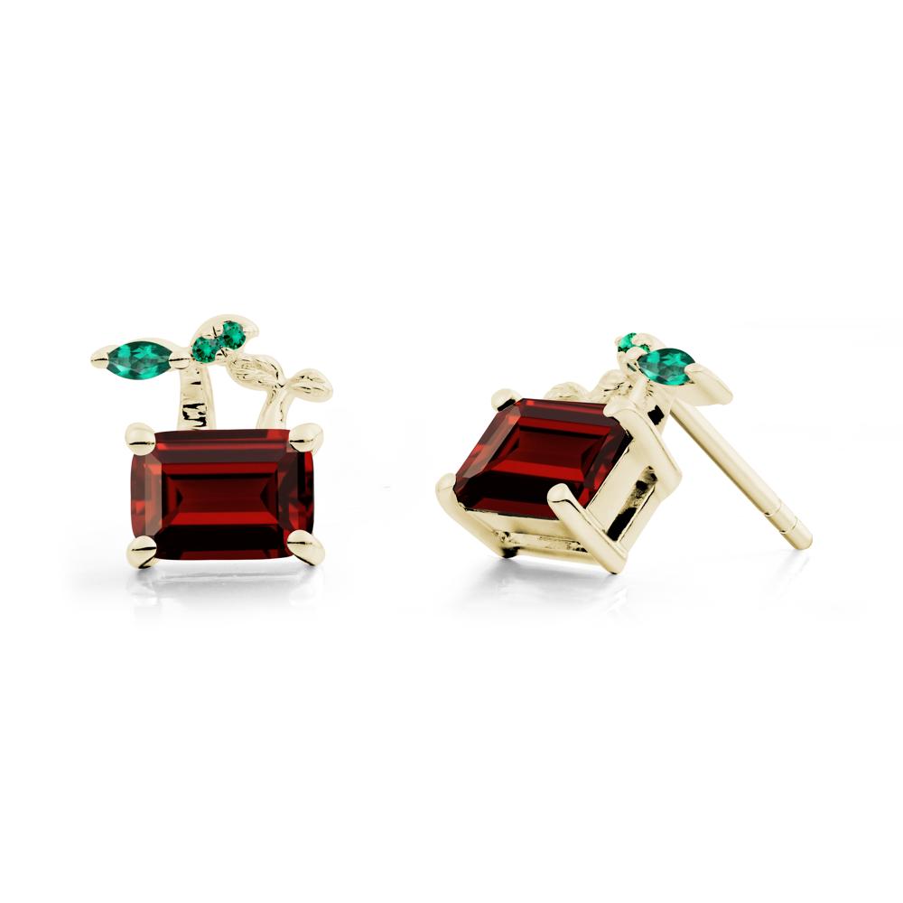 Nature Inspired Garnet and Emerald Stud Earrings - LUO Jewelry #metal_14k yellow gold