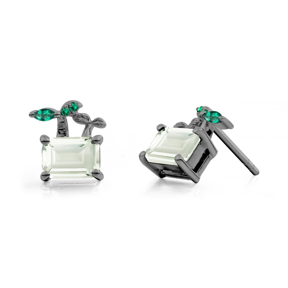Emerald Cut Green Amethyst and Emerald Sprout Earrings - LUO Jewelry #metal_black finish sterling silver
