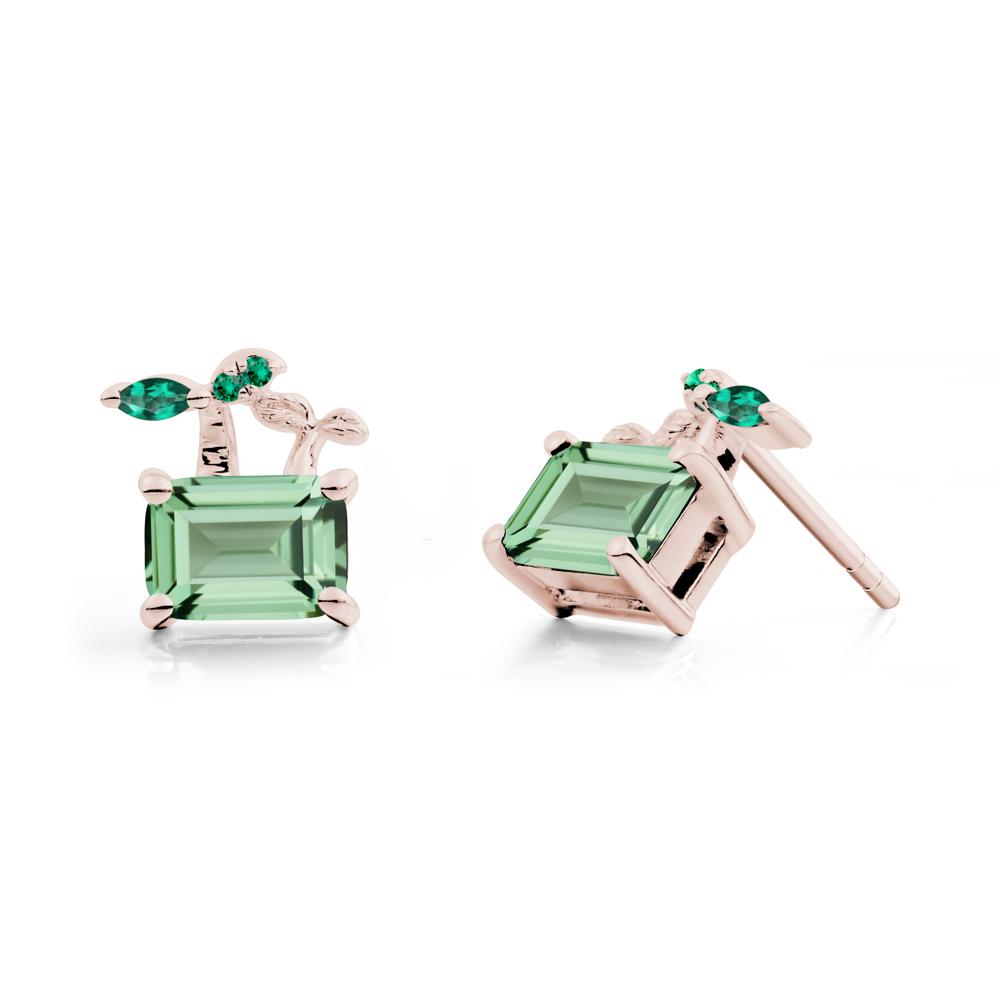 Emerald Cut Green Sapphire and Emerald Sprout Earrings - LUO Jewelry #metal_14k rose gold