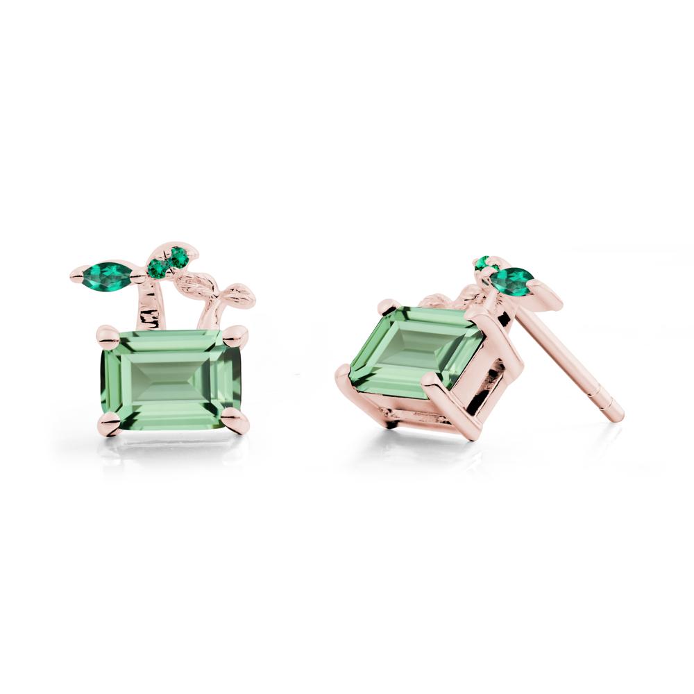 Emerald Cut Green Sapphire and Emerald Sprout Earrings - LUO Jewelry #metal_18k rose gold