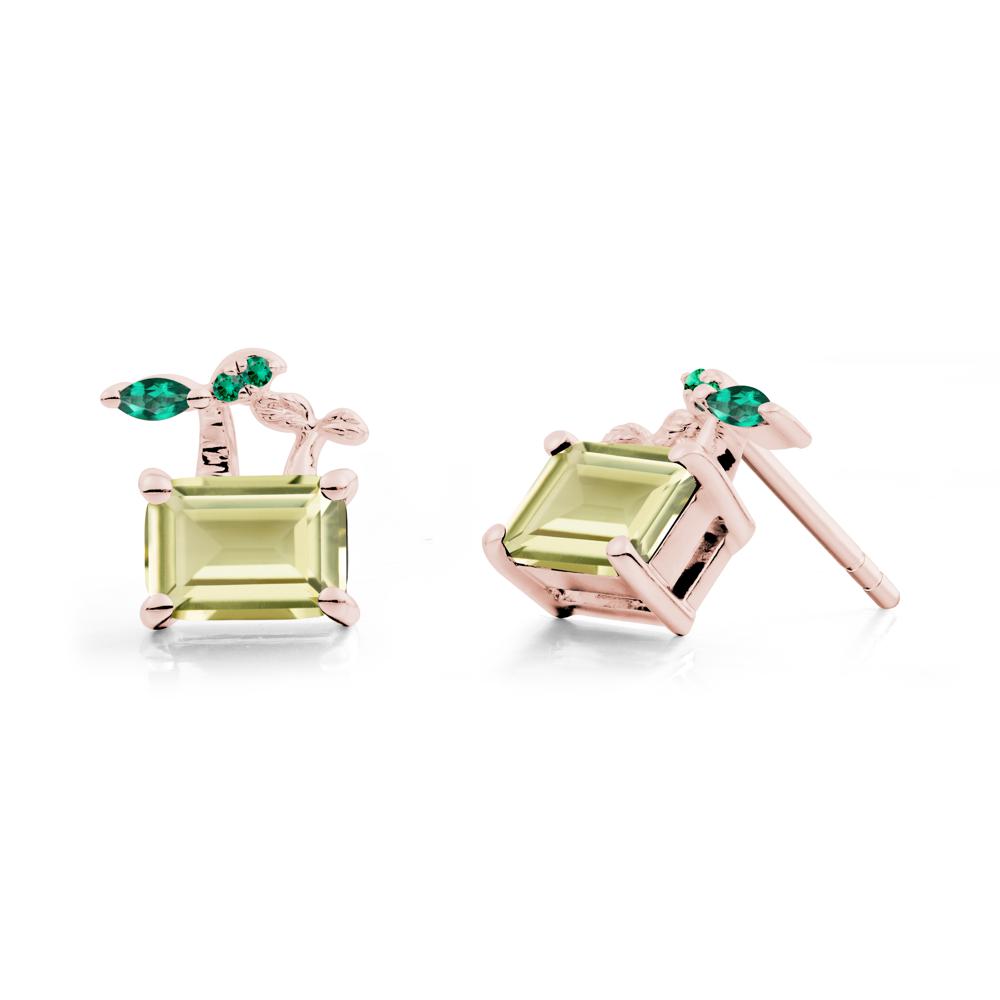 Emerald Cut Lemon Quartz and Emerald Sprout Earrings - LUO Jewelry #metal_18k rose gold